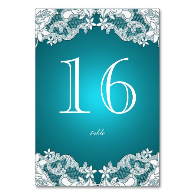 Vintage Country Floral Design Aqua Table Number (Front)