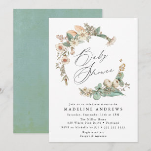 Vintage Country Floral Wreath Baby Shower Invitation