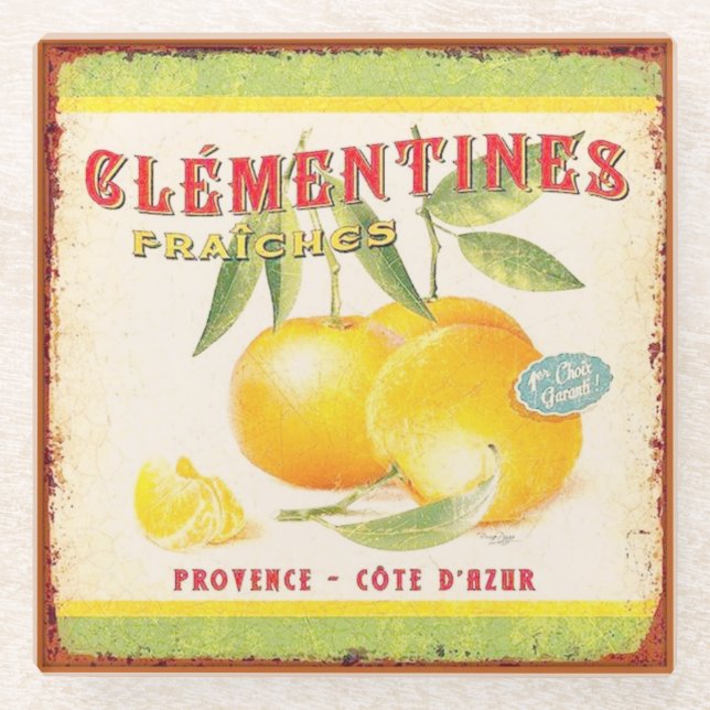 Vintage Country French Fruit Advertisement Glass Coaster (Front)