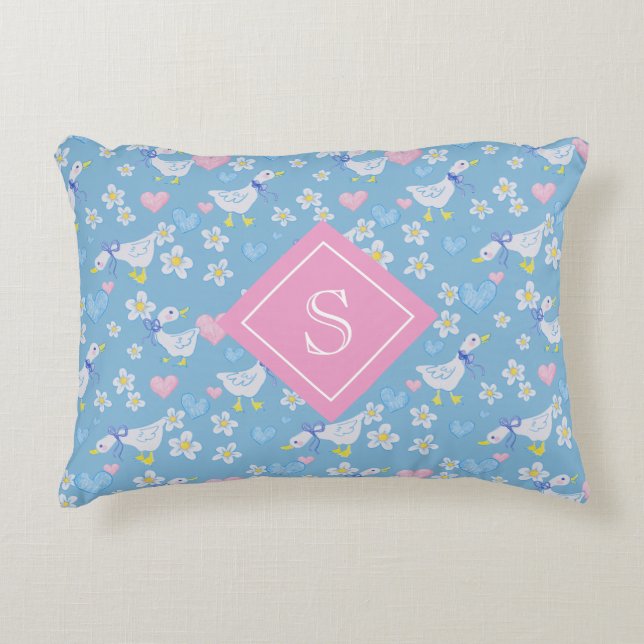 Vintage Country Geese Pattern Monogram Accent Pillow (Front)