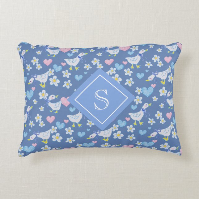 Vintage Country Geese Pattern Monogram Accent Pillow (Front)