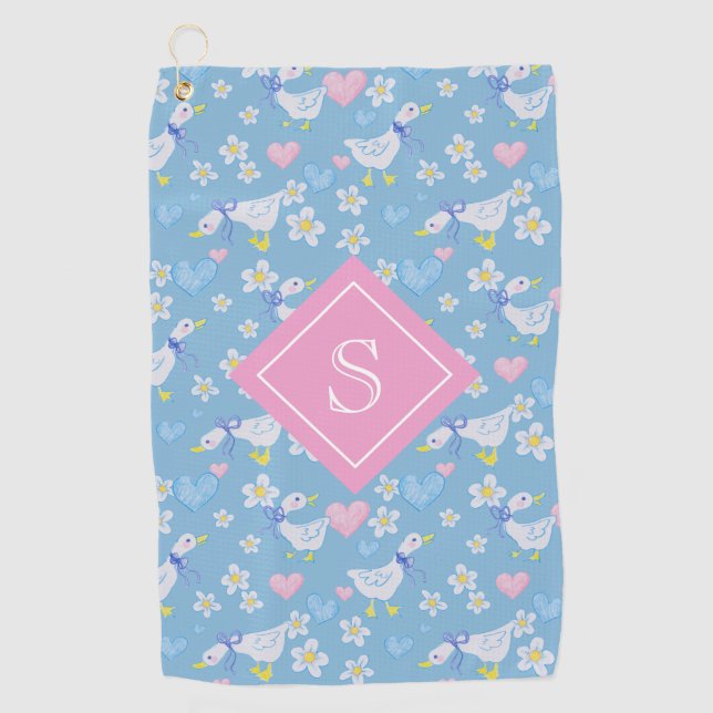 Vintage Country Geese Pattern Monogram Golf Towel (Front)