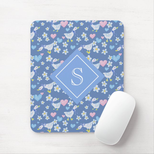 Vintage Country Geese Pattern Monogram Mouse Pad (With Mouse)