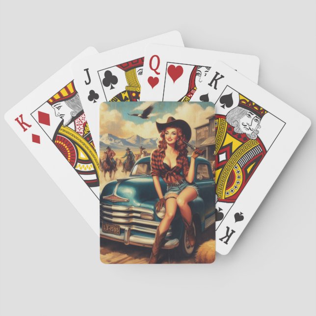Vintage Country Girl Illustration Playing Cards (Back)