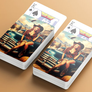 Vintage Country Girl Illustration Playing Cards