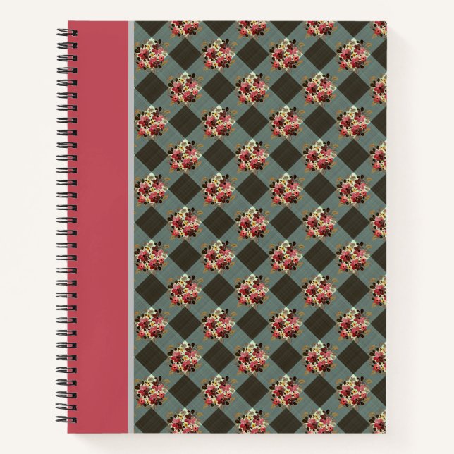 Vintage Country Grey En vichy Carnet Floral (Devant)
