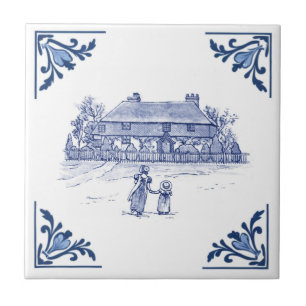 Vintage Country House Home Delft Blue & White Tile