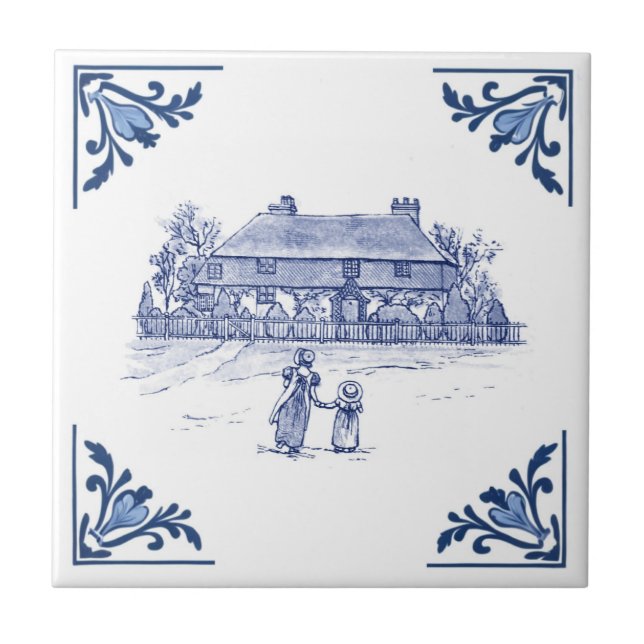 Vintage Country House Home Delft Blue & White Tile (Front)