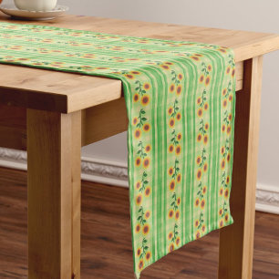 Vintage Country Kitchen Rustic Green Yellow Short Table Runner