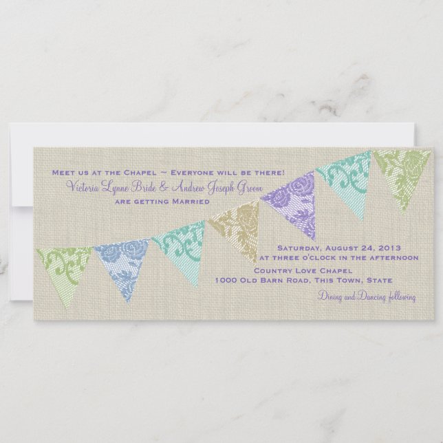 Vintage Country Lace Pennants Invitation (Front)
