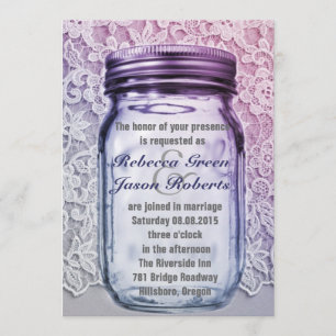 vintage country lace purple mason jar wedding invitation