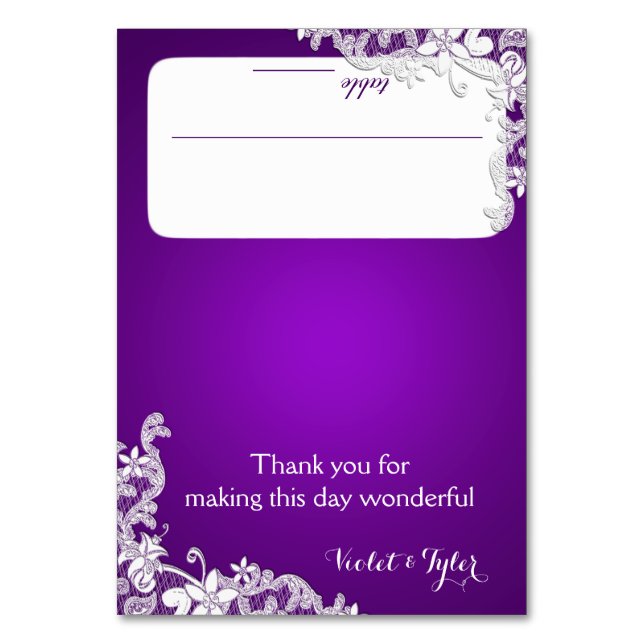 Vintage Country Lace Purple Seating Card (Front)
