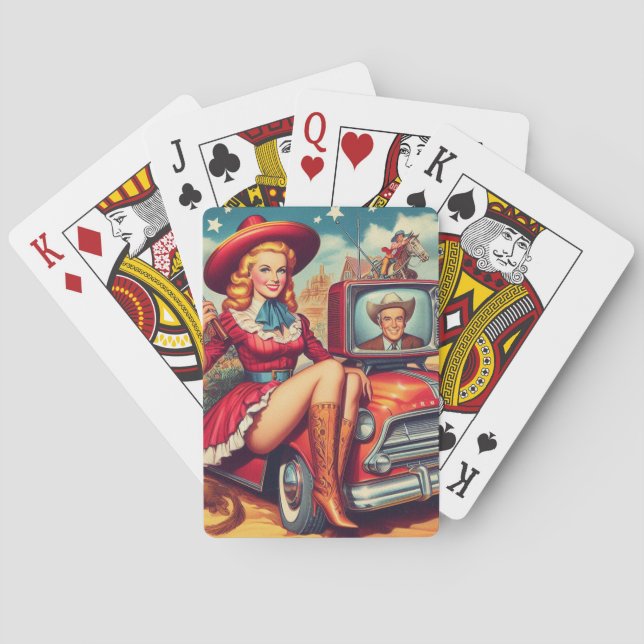 Vintage Country Pin-Up Illustration Playing Cards (Back)