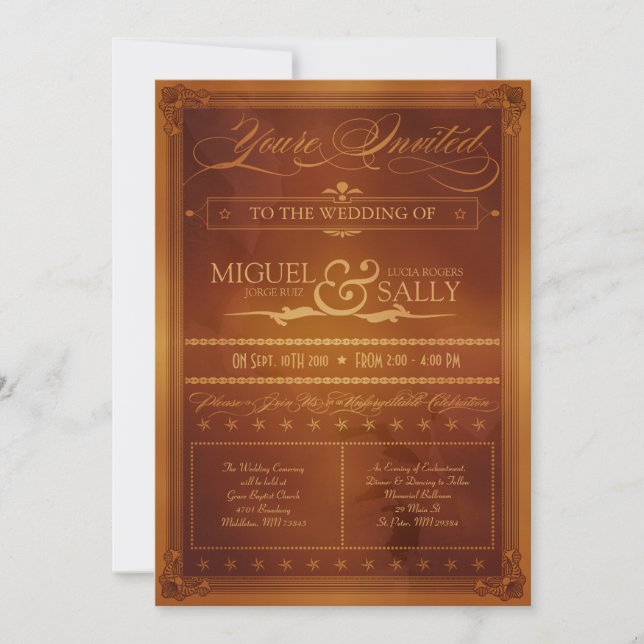 Vintage Country Poster Style Wedding Invitation (Front)