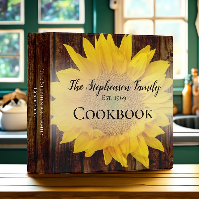 Vintage Country Rustic Sunflower Family Recipe Binder (custom personalized cookbook binder)
