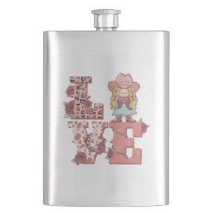Vintage Country-Style "Love" with a Blonde Cowgirl Hip Flask