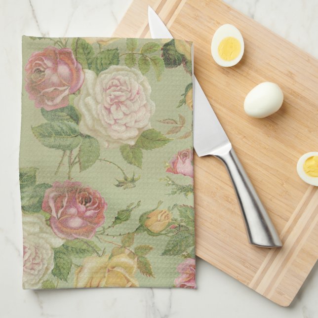 Vintage Country Weathered Floral Kitchen Towel (Quarter Fold)