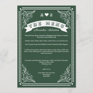 Vintage Country Western Rustic Emerald Wedding Menu