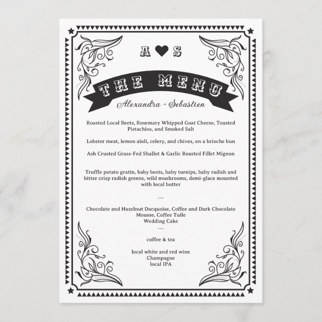 Vintage Country Western Rustic Simple Chic Wedding Menu (Front)