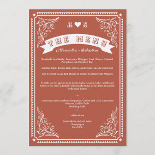 Vintage Country Western Rustic Terracotta Wedding Menu