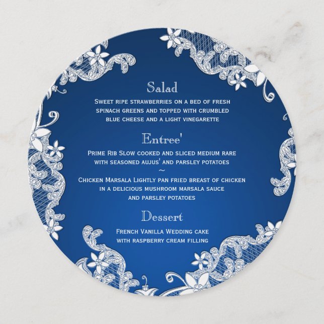 Vintage Country White Lace Round Menu (Front)