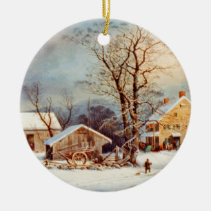 Vintage Country Winter Holiday Christmas Ceramic Ornament