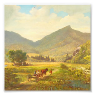 Vintage Countryside Valley Horse Wagon Painting Photo Print
