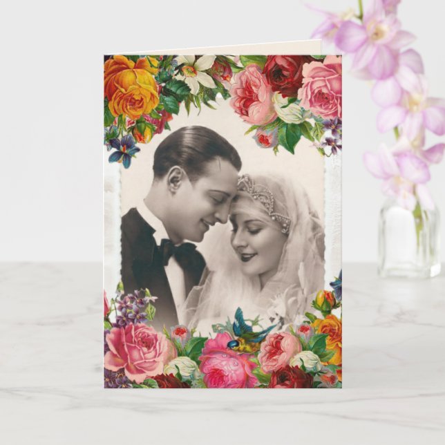 Vintage Couple in Love Wedding Roses Engagement Card (Orchid)
