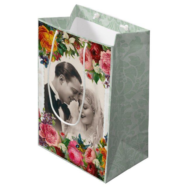 Vintage Couple in Love Wedding Roses Gift Bag (Front Angled)