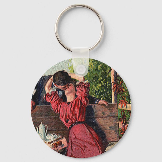 Vintage Couple Kissing Valentines Keychain (Front)
