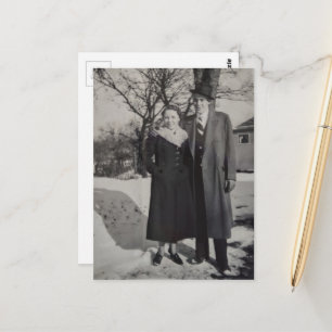 Vintage Couple Standing in Snow Postcard