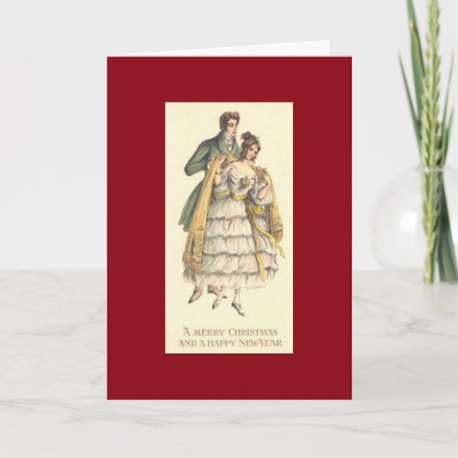 Vintage Couple Victorian Christmas Holiday Card (Front)