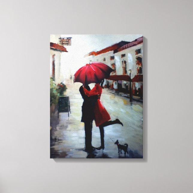 Vintage Couple with Umbrella and Dog Canvas Print (Front)