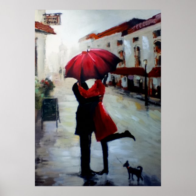 Vintage Couple with Umbrella and Dog Print (Front)