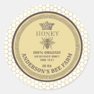Vintage couronne bee miel pot étiquette