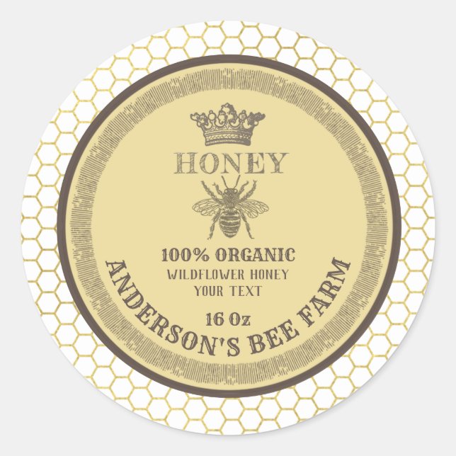 Vintage couronne bee miel pot étiquette (Devant)