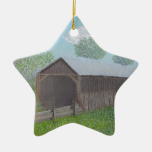 Vintage Covered Bridge Ceramic Ornament