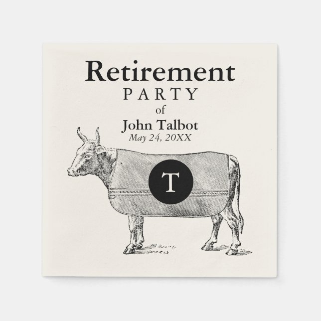 VINTAGE Cow Blanket Retirement P Napkin Monogram (Front)