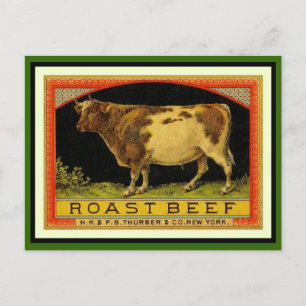 Vintage cow,bull,roast,beef, label - Post Card