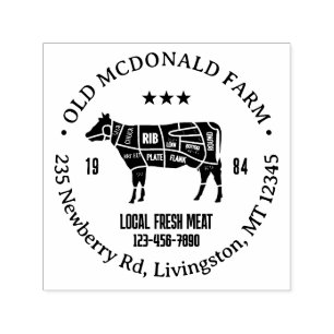 Vintage Cow Butcher Chart Country Farm Logo Self-inking Stamp
