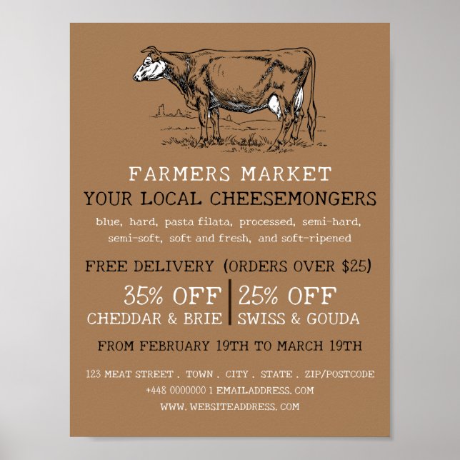 Vintage Cow, Cheesemonger Advertising Poster (Front)