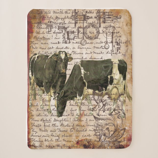 Vintage Cow Design Sherpa Blanket (Front)