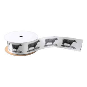 Vintage cow etching ribbon satin ribbon