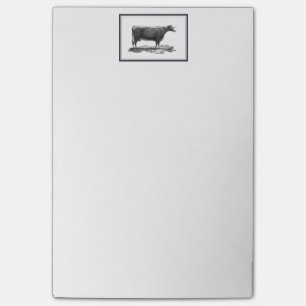 Vintage cow etching sticky notes with border