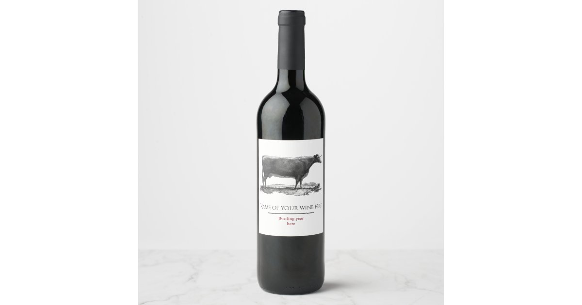 Vintage cow etching wine label Zazzle