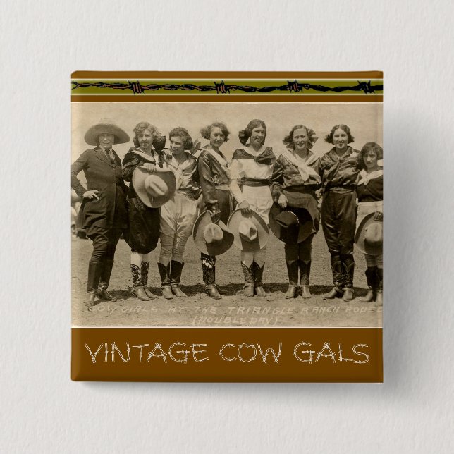 "Vintage Cow Gals" 2 Inch Square Button (Front)
