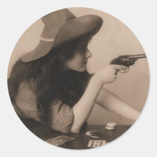Vintage Cow Girl Classic Round Sticker