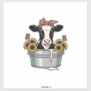 Vintage Cow in Tub Sunflower Butterfly Vector Desi