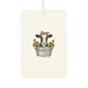 Vintage Cow in Tub Sunflower Butterfly Vector Desi Air Freshener