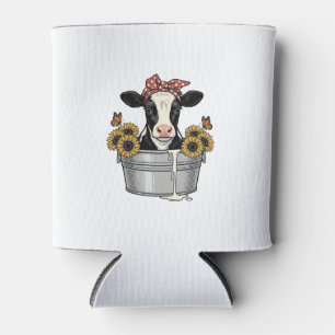 Vintage Cow in Tub Sunflower Butterfly Vector Desi Can Cooler